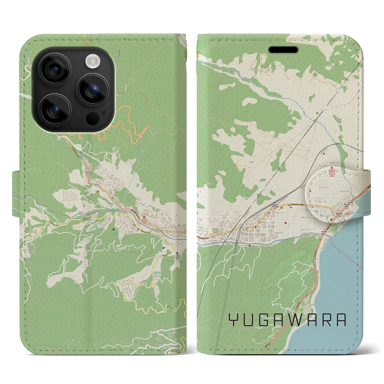 【湯河原(神奈川県)】地図柄iPhoneケース(手帳タイプ)ナチュラル・iPhone 16 用