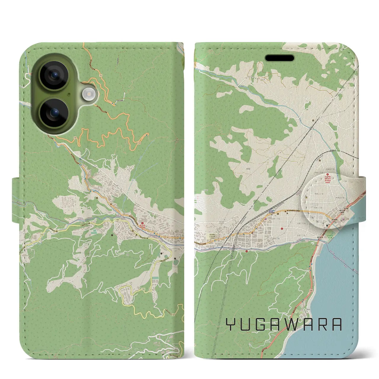 【湯河原(神奈川県)】地図柄iPhoneケース(手帳タイプ)モノトーン・iPhone 17 Pro Max 用