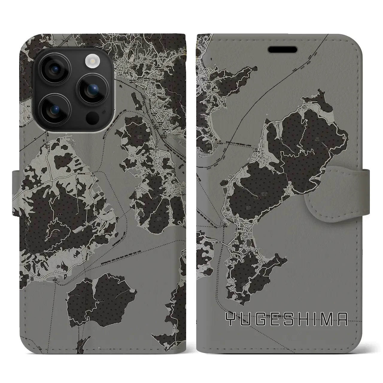 【弓削島(愛媛県)】地図柄iPhoneケース(手帳タイプ)モノトーン・iPhone 16 用