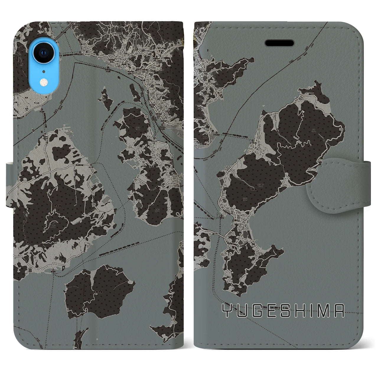 【弓削島(愛媛県)】地図柄iPhoneケース(手帳タイプ)モノトーン・iPhone XR 用