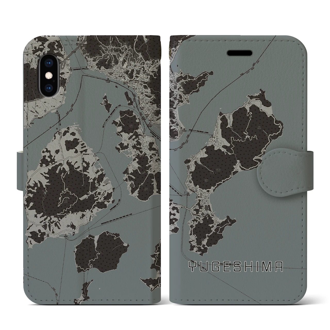 【弓削島(愛媛県)】地図柄iPhoneケース(手帳タイプ)モノトーン・iPhone XS / X 用