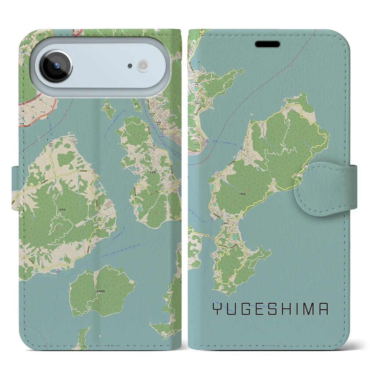 【弓削島(愛媛県)】地図柄iPhoneケース(手帳タイプ)モノトーン・iPhone 17 Pro Max 用