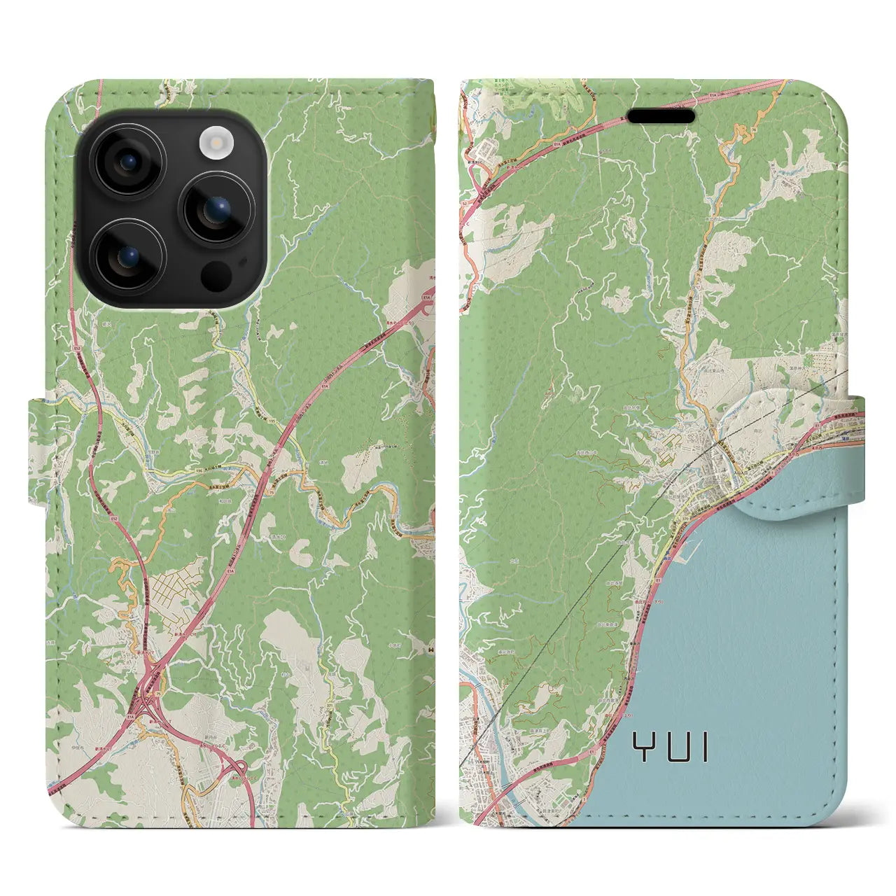 【由比(静岡県)】地図柄iPhoneケース(手帳タイプ)ナチュラル・iPhone 16 用