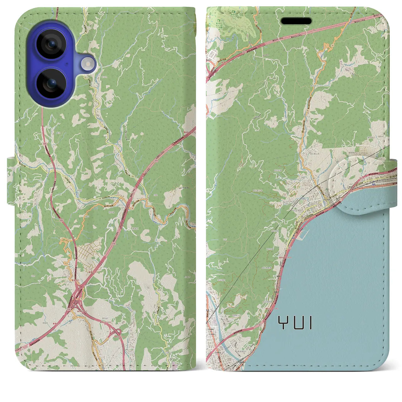 【由比(静岡県)】地図柄iPhoneケース(手帳タイプ)ナチュラル・iPhone 16 Pro Max 用