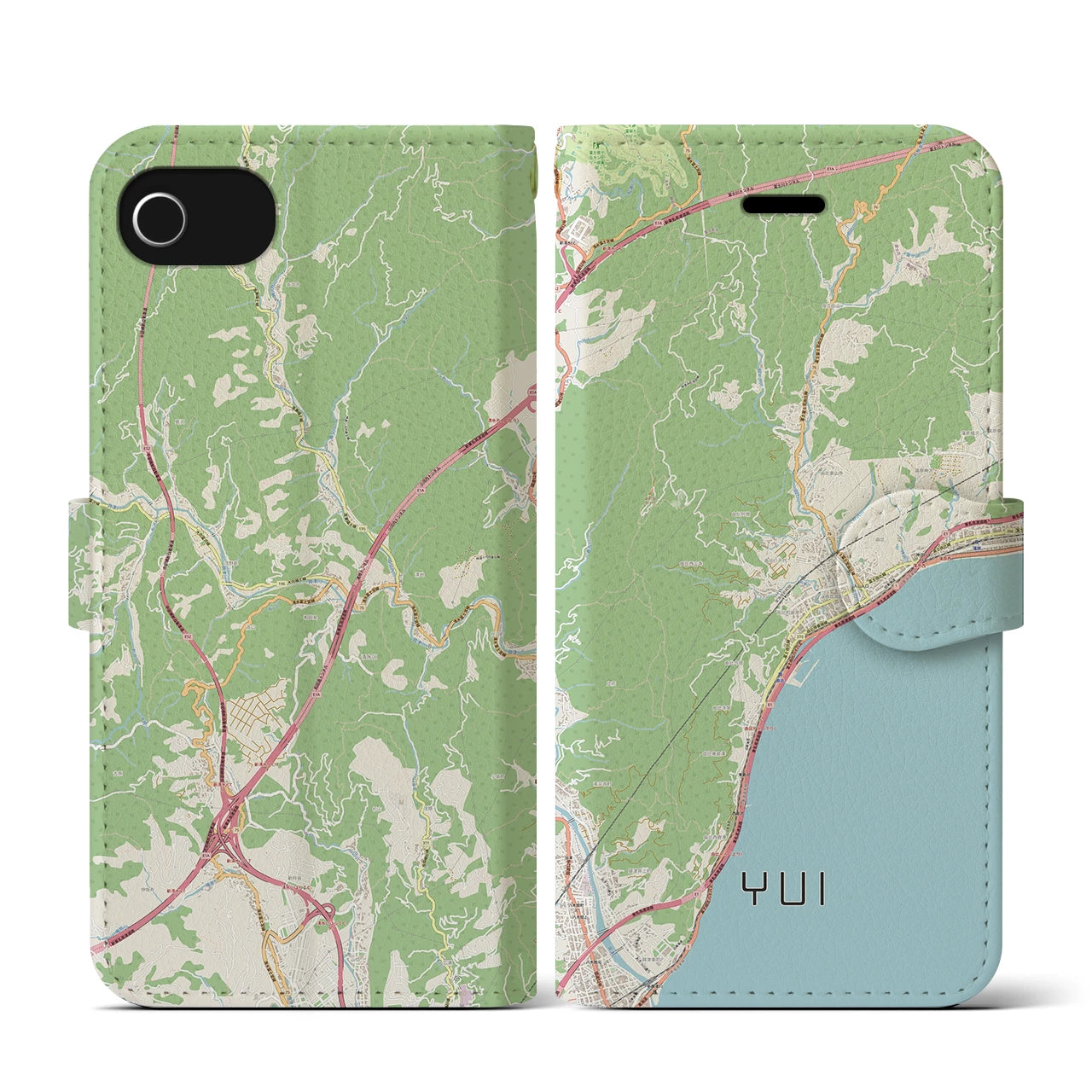 【由比(静岡県)】地図柄iPhoneケース(手帳タイプ)ナチュラル・iPhone SE(第3 / 第2世代) / 8 / 7 / 6s / 6 用