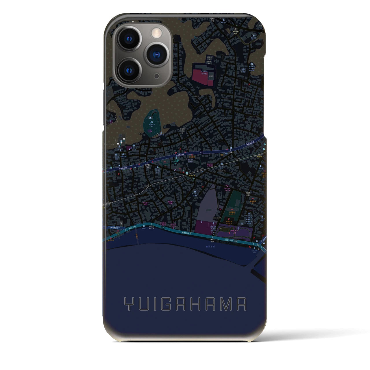 【由比ヶ浜(神奈川県)】地図柄iPhoneケース(バックカバータイプ)