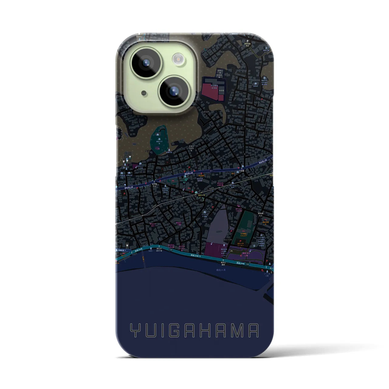 【由比ヶ浜(神奈川県)】地図柄iPhoneケース(バックカバータイプ)