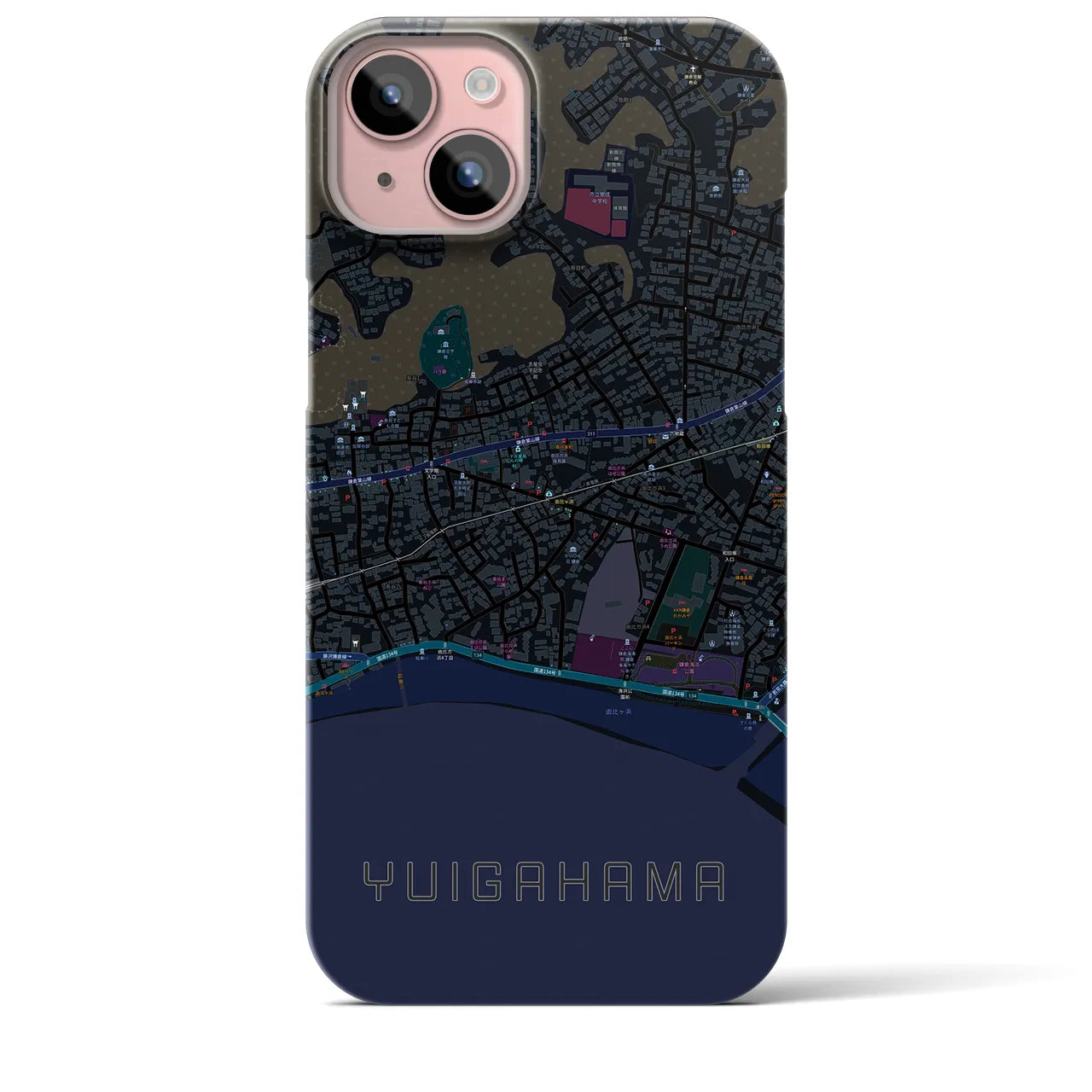【由比ヶ浜(神奈川県)】地図柄iPhoneケース(バックカバータイプ)