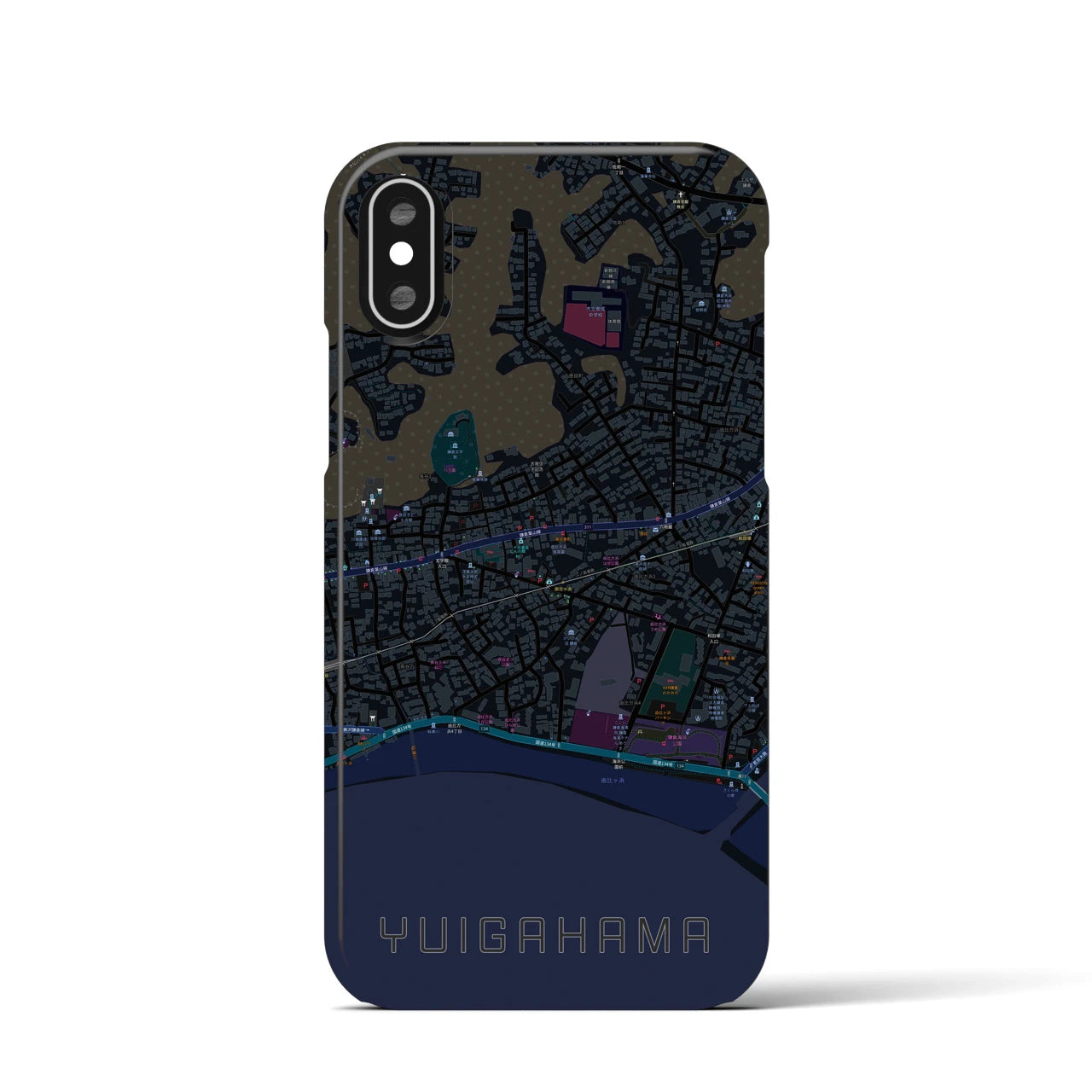 【由比ヶ浜(神奈川県)】地図柄iPhoneケース(バックカバータイプ)