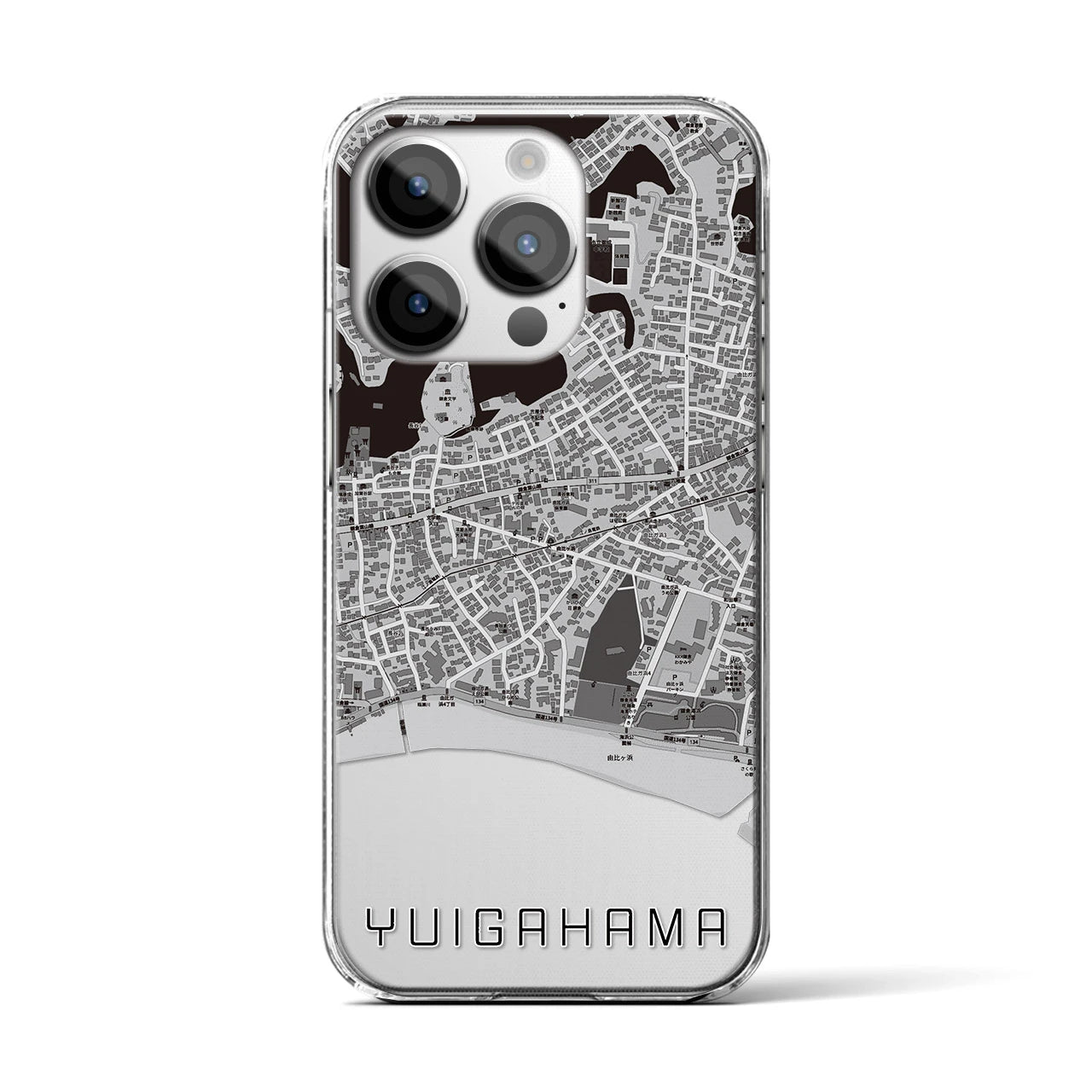 【由比ヶ浜(神奈川県)】地図柄iPhoneケース(クリアタイプ)