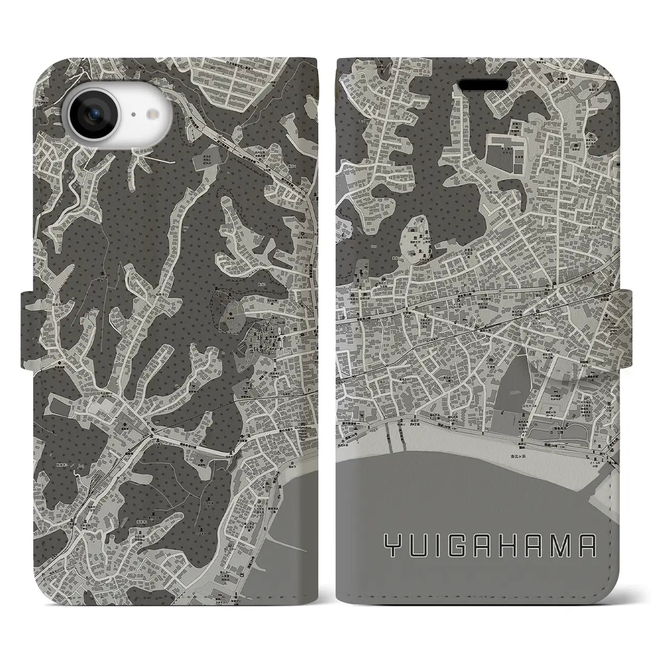 【由比ヶ浜(神奈川県)】地図柄iPhoneケース(手帳タイプ)