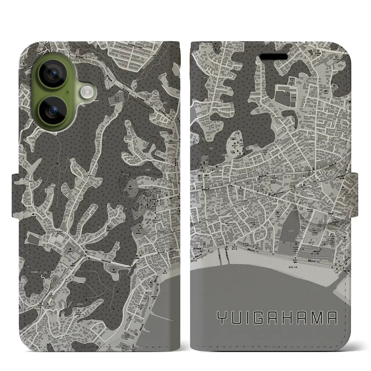 【由比ヶ浜(神奈川県)】地図柄iPhoneケース(手帳タイプ)