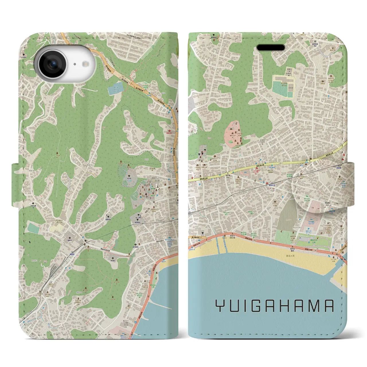 【由比ヶ浜(神奈川県)】地図柄iPhoneケース(手帳タイプ)