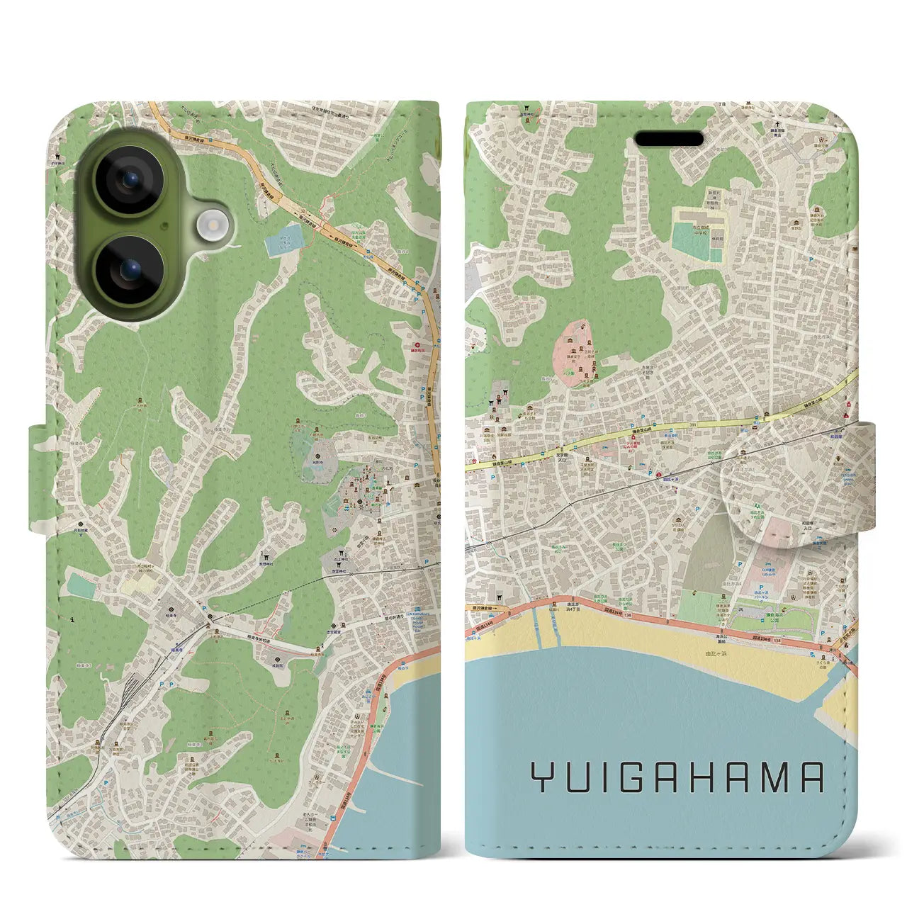 【由比ヶ浜(神奈川県)】地図柄iPhoneケース(手帳タイプ)