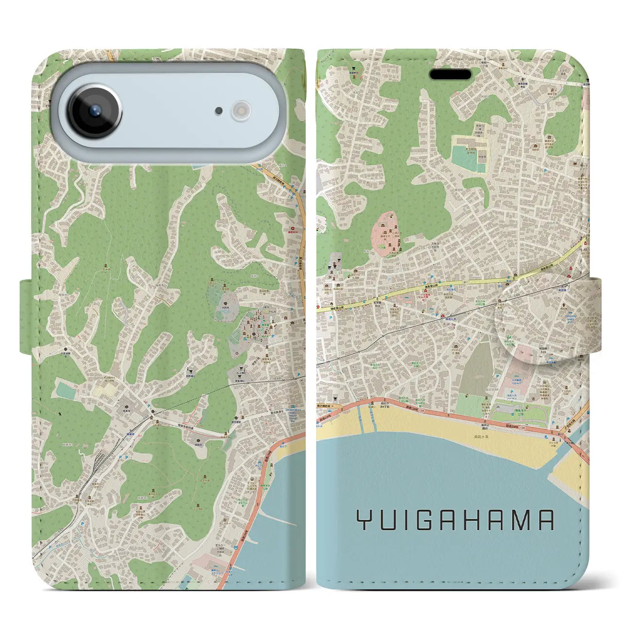 【由比ヶ浜(神奈川県)】地図柄iPhoneケース(手帳タイプ)