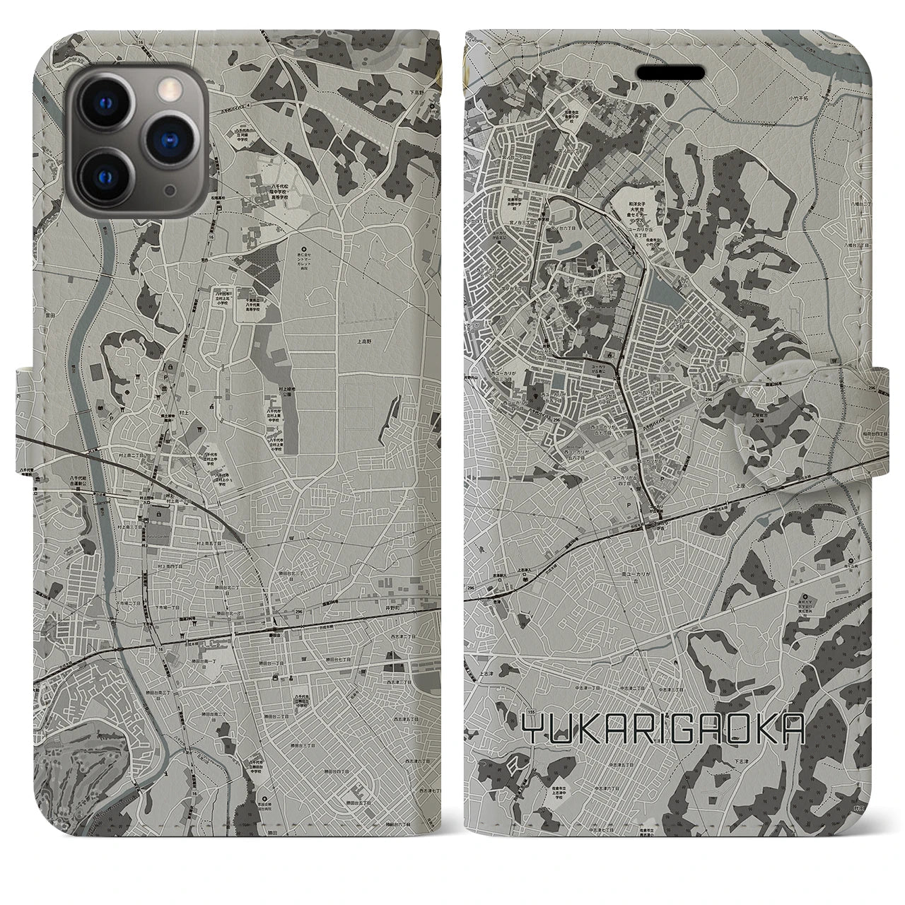 【ユーカリが丘(千葉県)】地図柄iPhoneケース(手帳タイプ)モノトーン・iPhone 11 Pro Max 用