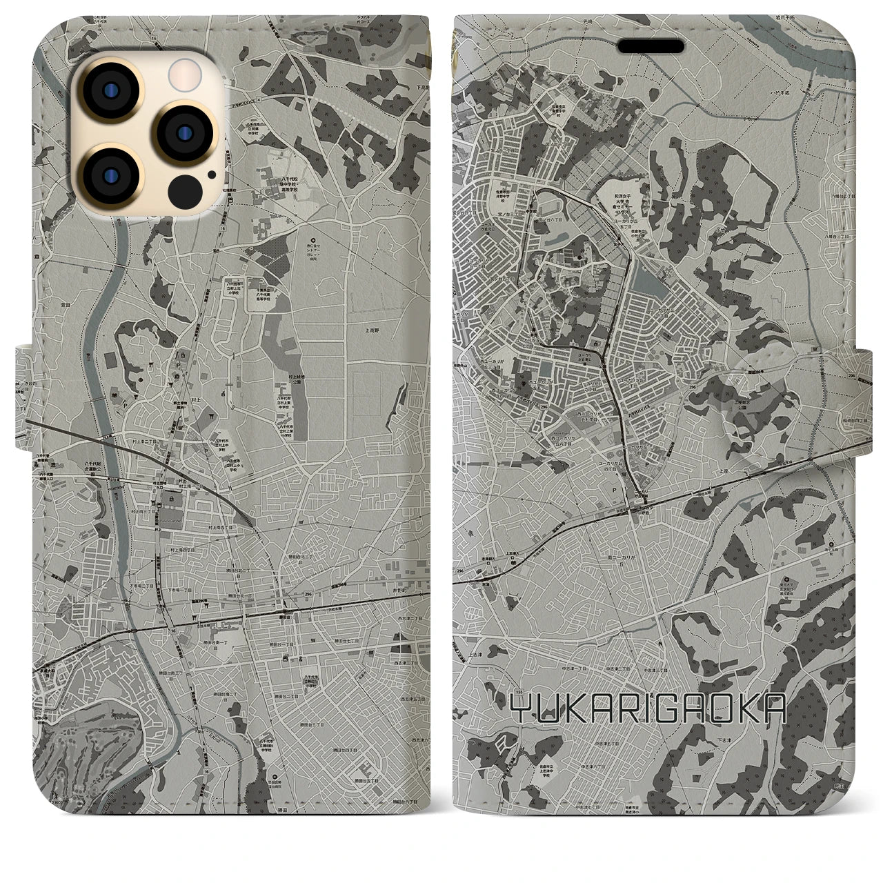 【ユーカリが丘(千葉県)】地図柄iPhoneケース(手帳タイプ)モノトーン・iPhone 12 Pro Max 用