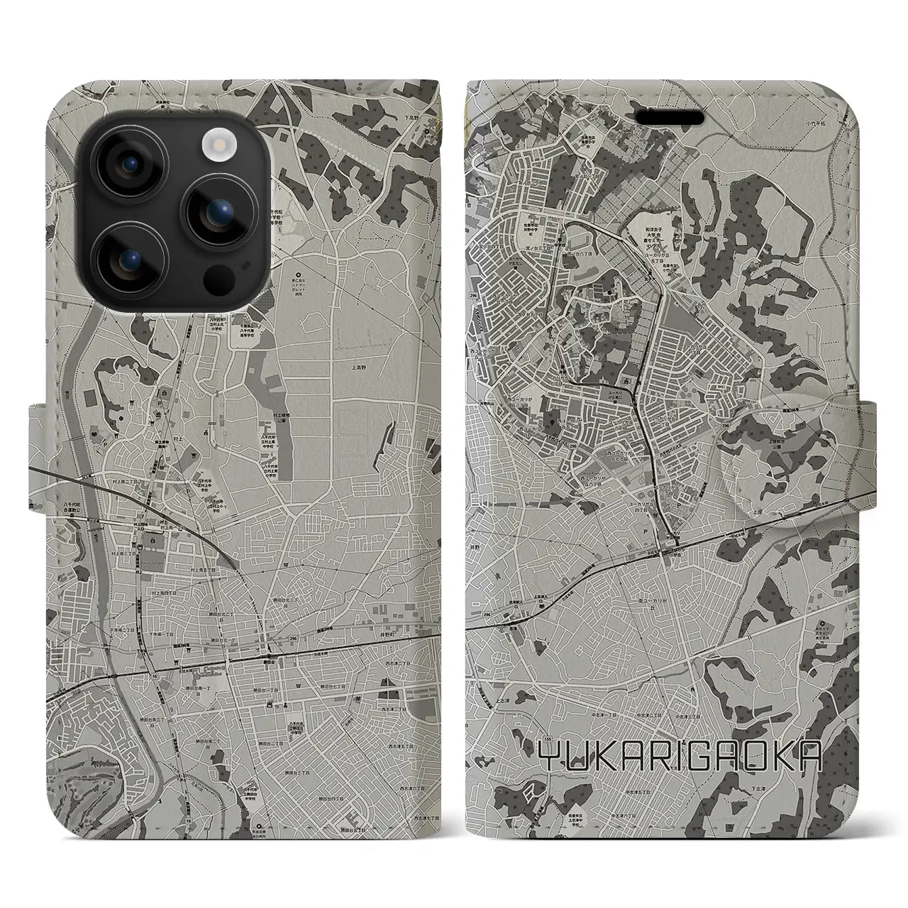 【ユーカリが丘(千葉県)】地図柄iPhoneケース(手帳タイプ)モノトーン・iPhone 16 用