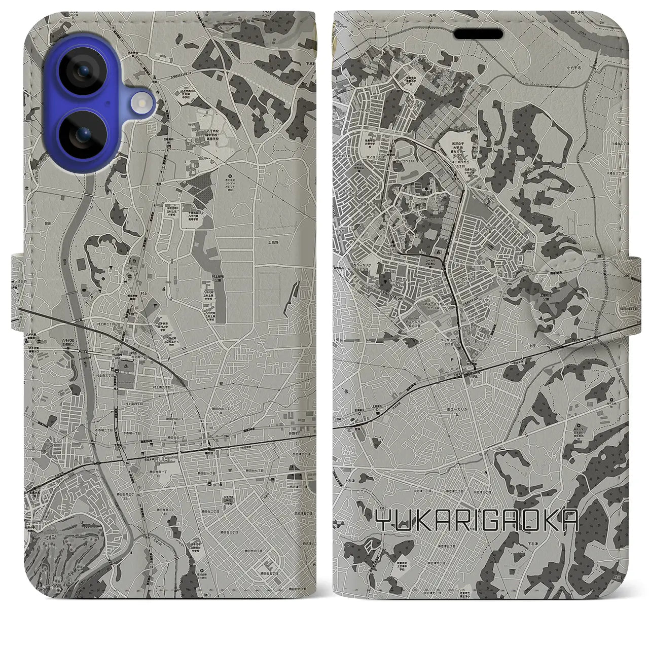 【ユーカリが丘(千葉県)】地図柄iPhoneケース(手帳タイプ)モノトーン・iPhone 16 Pro Max 用