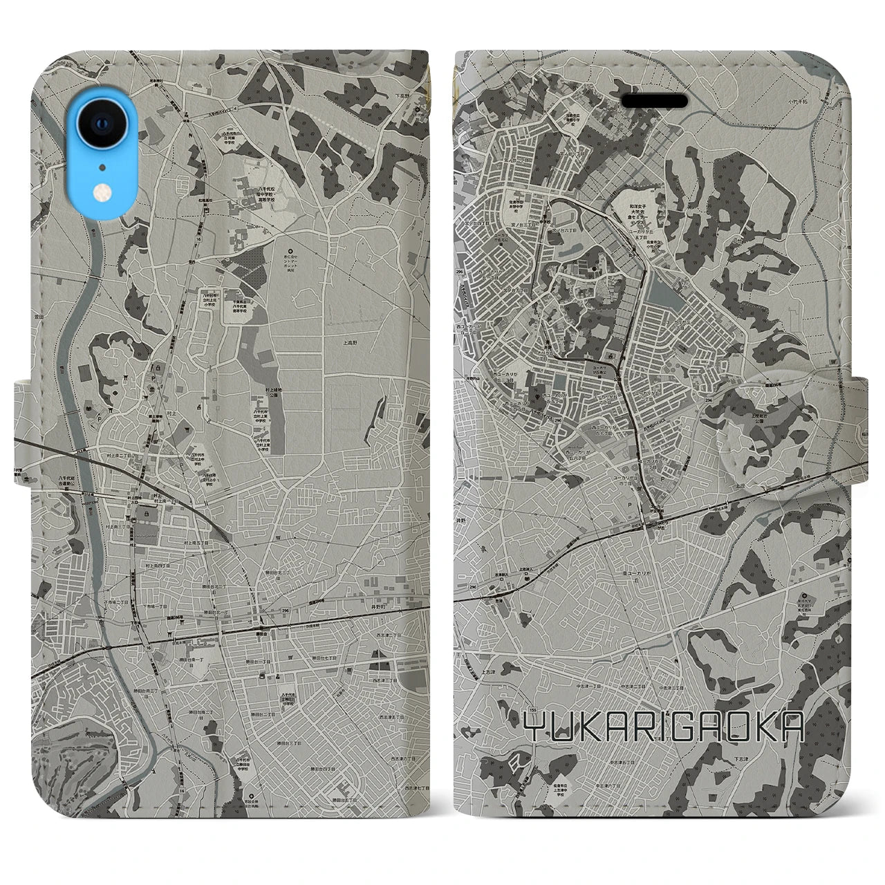 【ユーカリが丘(千葉県)】地図柄iPhoneケース(手帳タイプ)モノトーン・iPhone XR 用