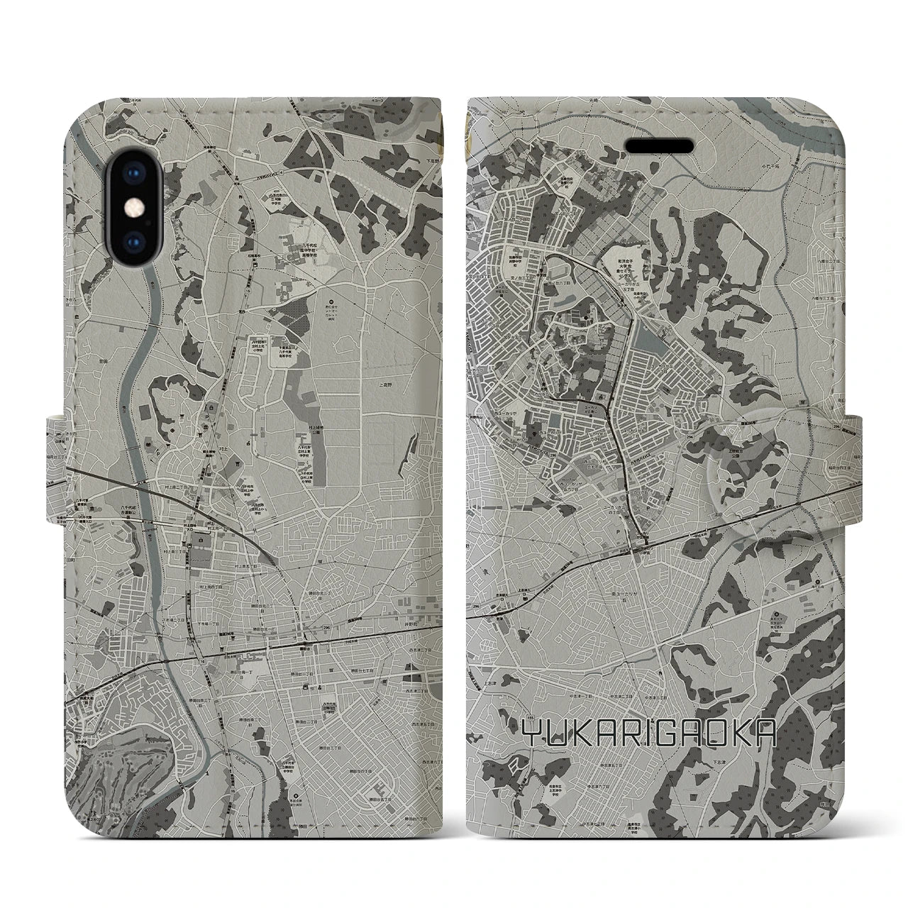 【ユーカリが丘(千葉県)】地図柄iPhoneケース(手帳タイプ)モノトーン・iPhone XS / X 用