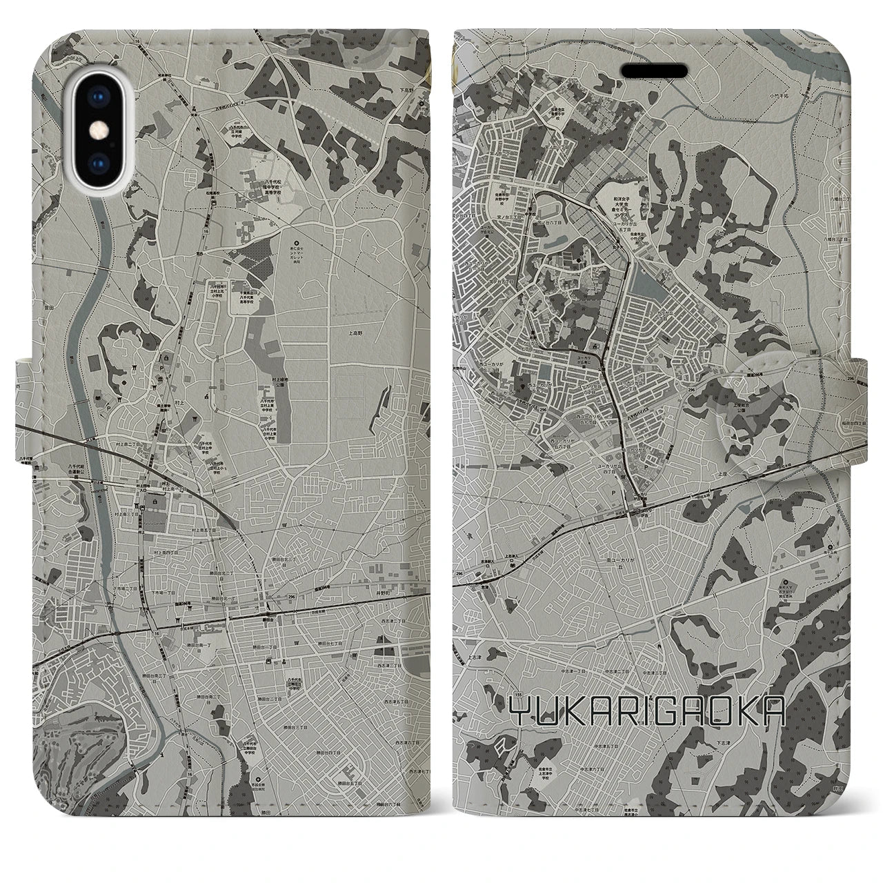 【ユーカリが丘(千葉県)】地図柄iPhoneケース(手帳タイプ)モノトーン・iPhone XS Max 用