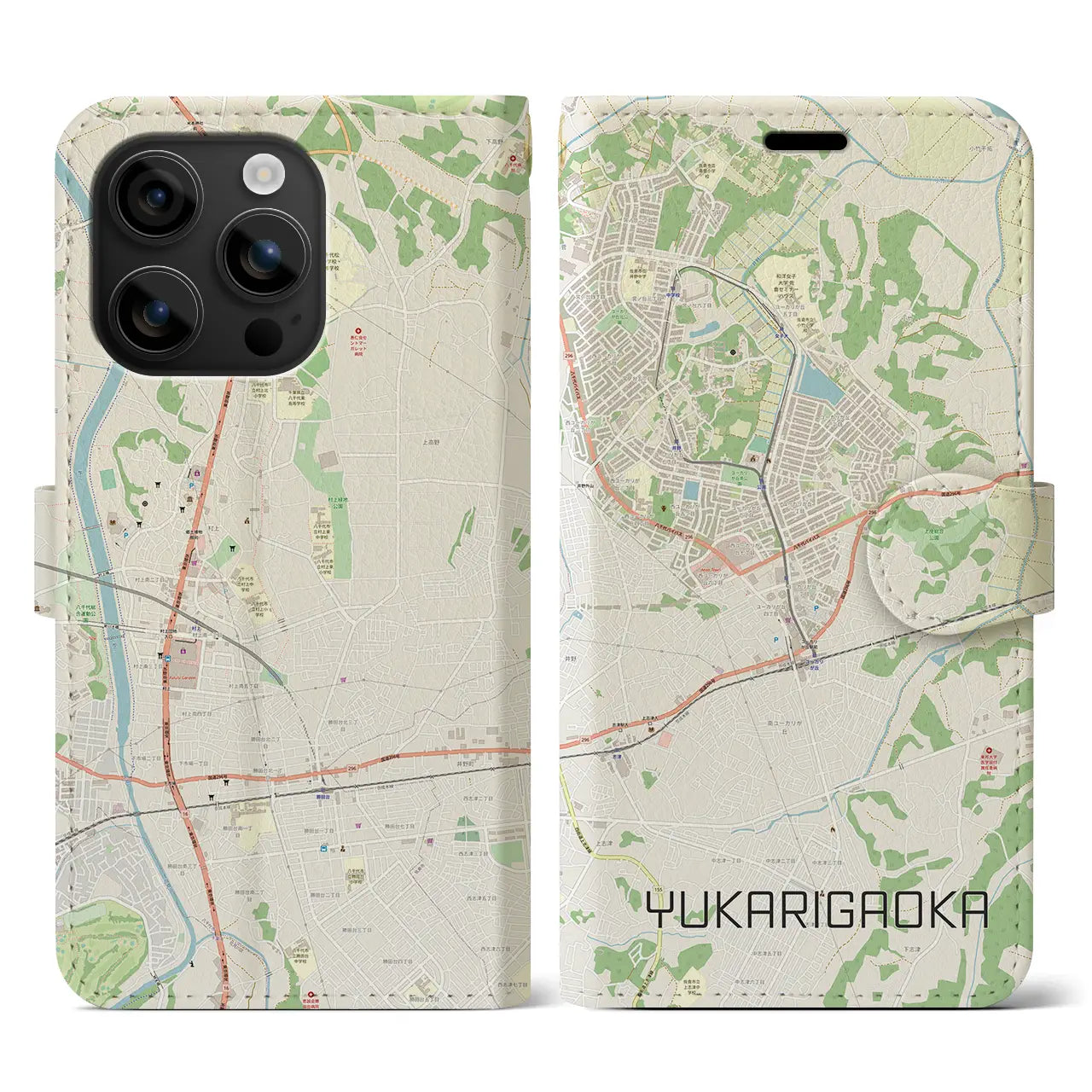 【ユーカリが丘(千葉県)】地図柄iPhoneケース(手帳タイプ)ナチュラル・iPhone 16 用