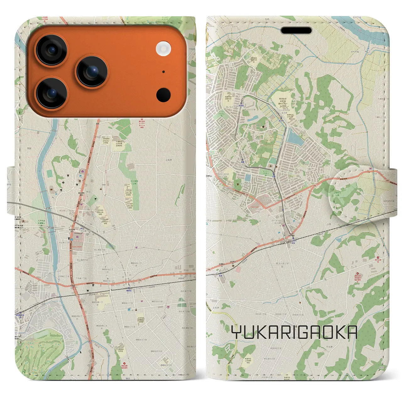 【ユーカリが丘(千葉県)】地図柄iPhoneケース(手帳タイプ)ナチュラル・iPhone 17 Pro Max 用