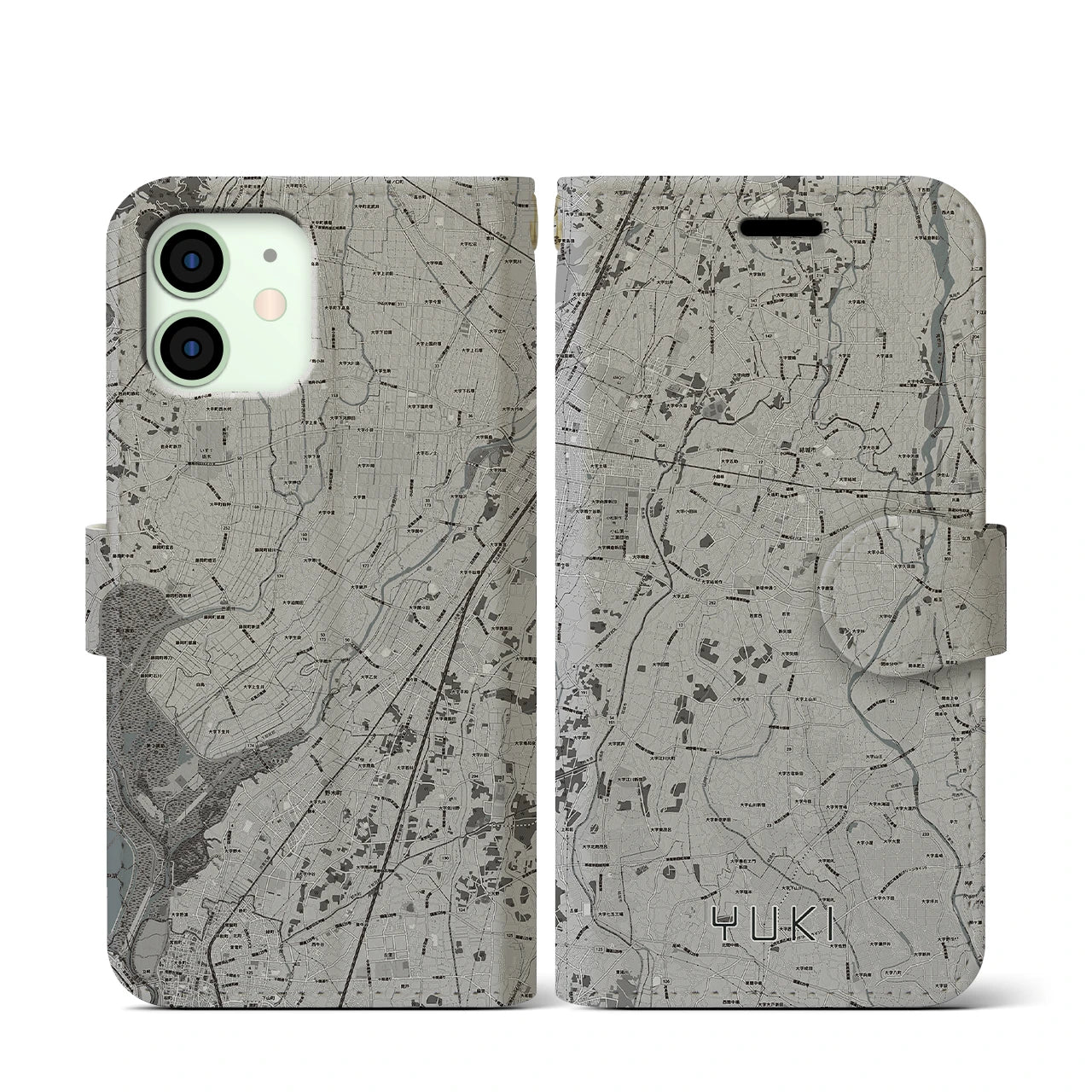 【結城(茨城県)】地図柄iPhoneケース(手帳タイプ)