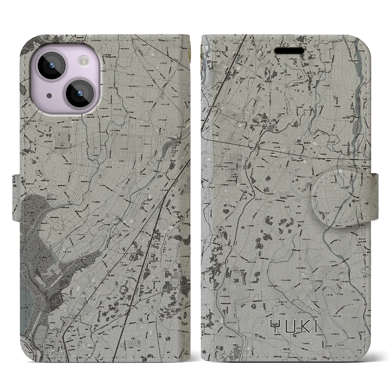 【結城(茨城県)】地図柄iPhoneケース(手帳タイプ)