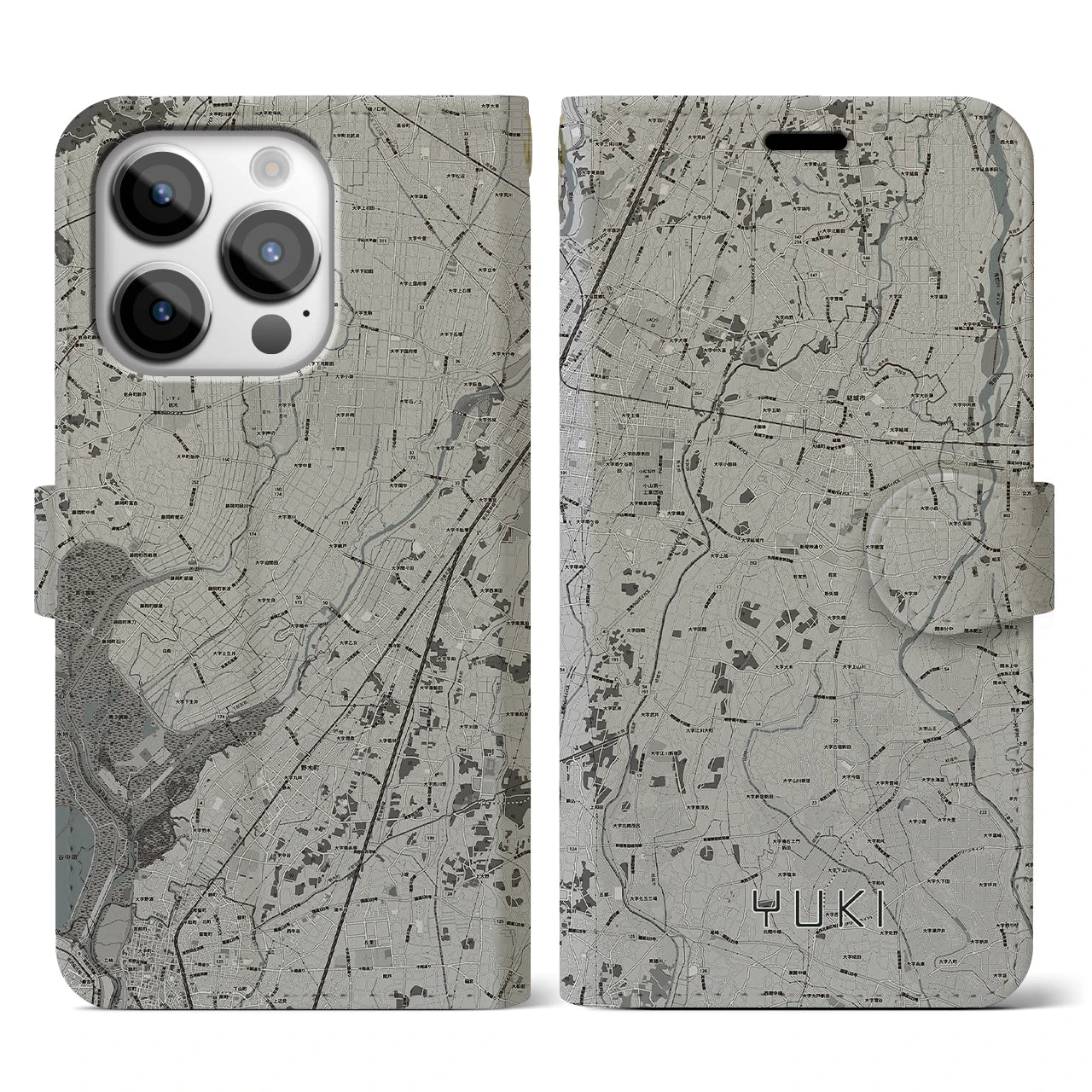 【結城(茨城県)】地図柄iPhoneケース(手帳タイプ)