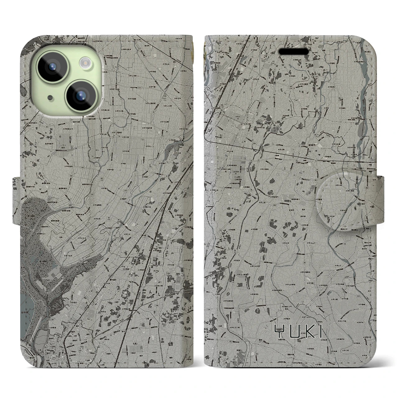 【結城(茨城県)】地図柄iPhoneケース(手帳タイプ)