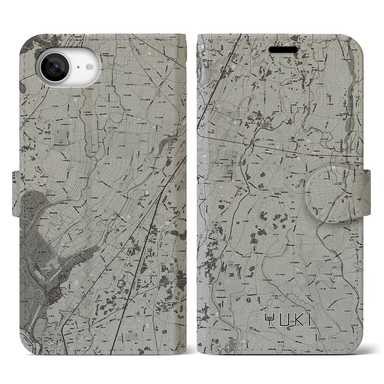 【結城(茨城県)】地図柄iPhoneケース(手帳タイプ)