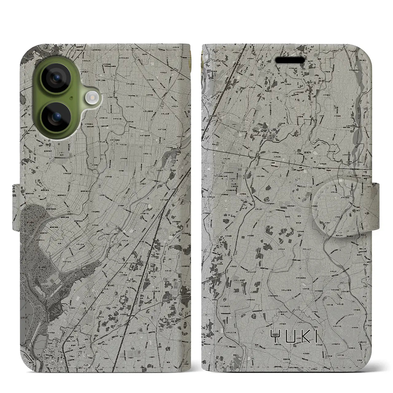 【結城(茨城県)】地図柄iPhoneケース(手帳タイプ)