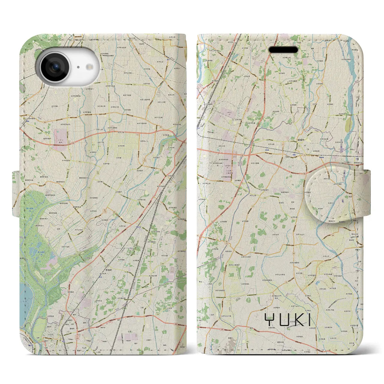 【結城(茨城県)】地図柄iPhoneケース(手帳タイプ)