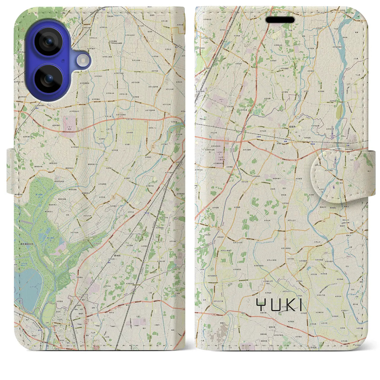 【結城(茨城県)】地図柄iPhoneケース(手帳タイプ)ナチュラル・iPhone 16 Pro Max 用