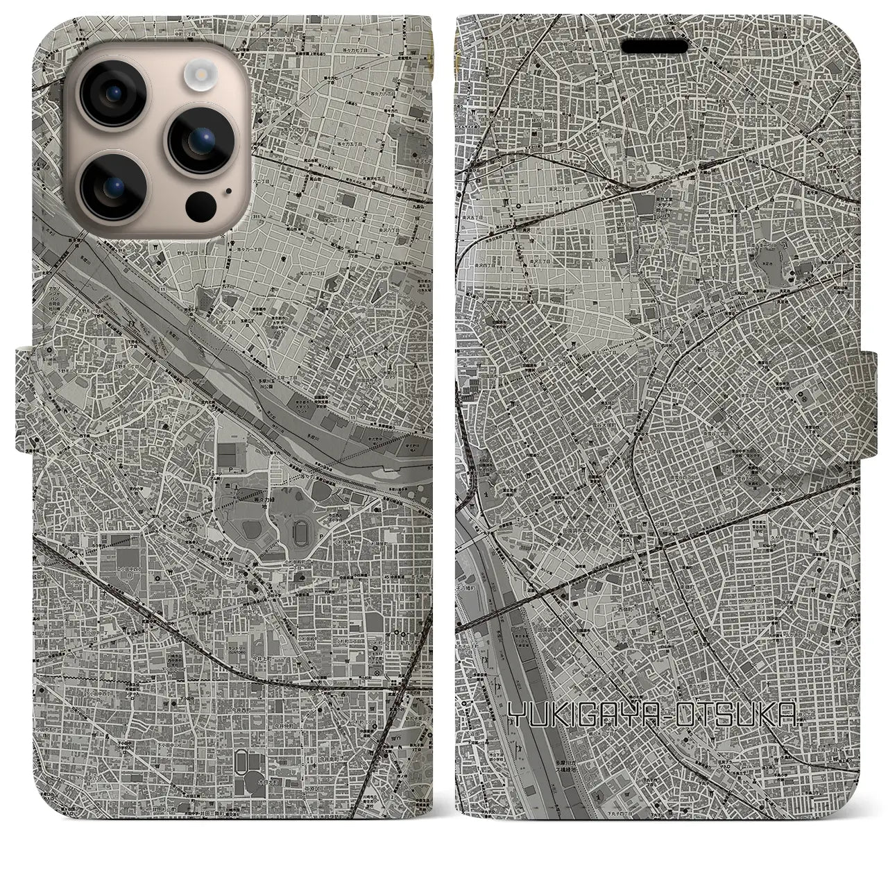 【雪が谷大塚(東京都)】地図柄iPhoneケース(手帳タイプ)モノトーン・iPhone 16 Plus 用