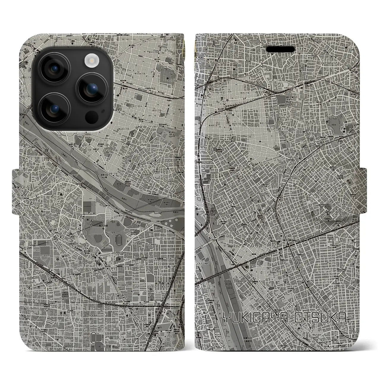 【雪が谷大塚(東京都)】地図柄iPhoneケース(手帳タイプ)モノトーン・iPhone 16 用