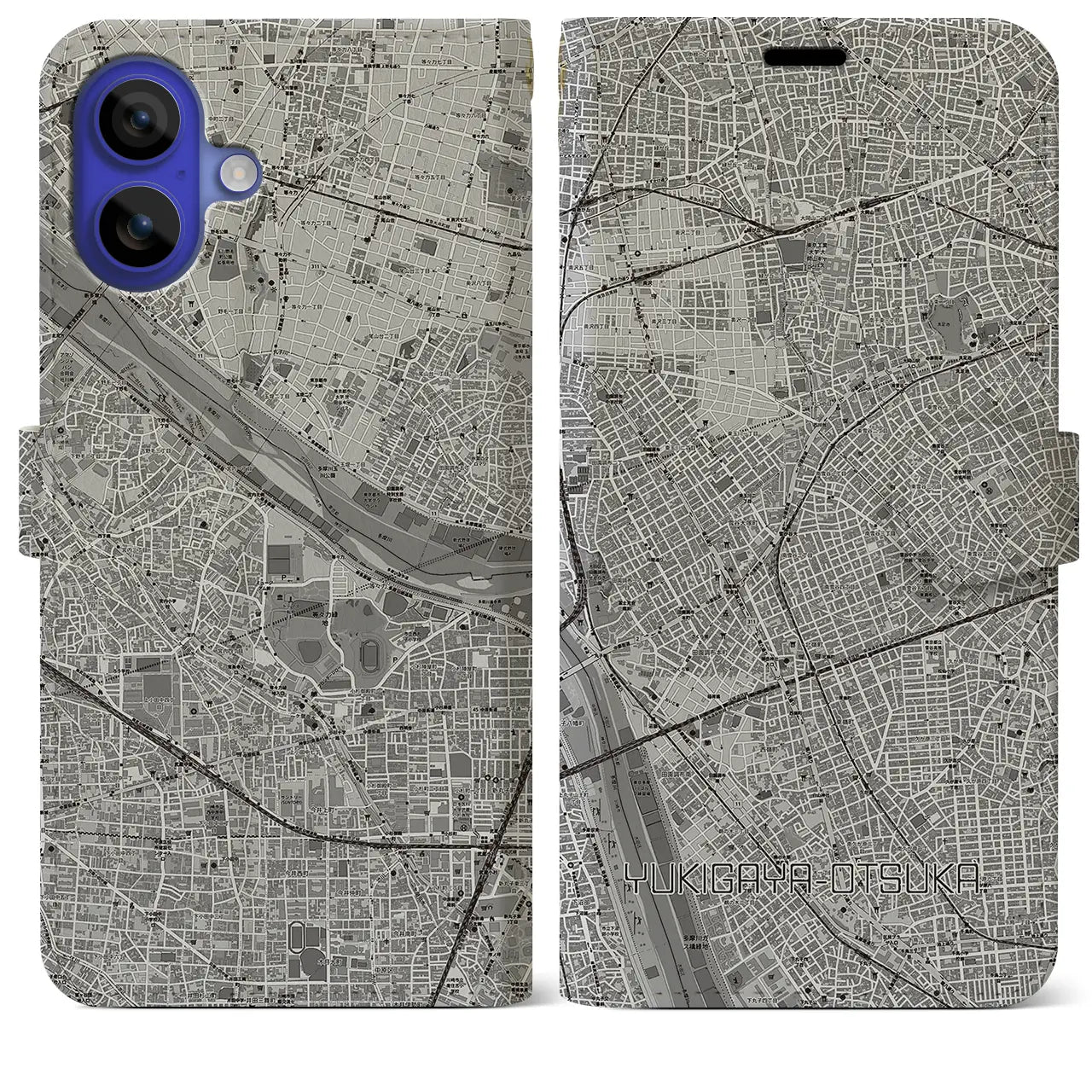 【雪が谷大塚(東京都)】地図柄iPhoneケース(手帳タイプ)モノトーン・iPhone 16 Pro Max 用