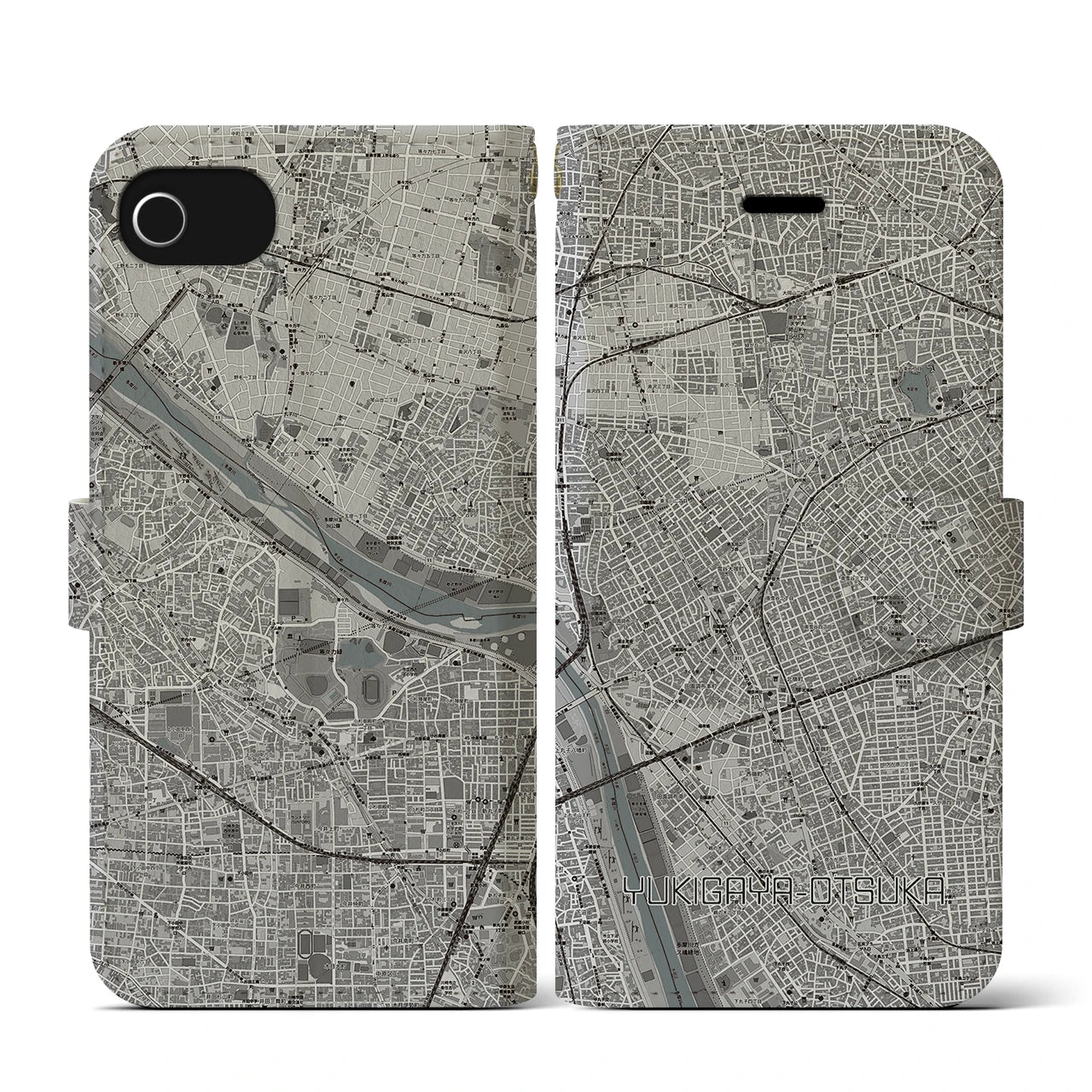 【雪が谷大塚(東京都)】地図柄iPhoneケース(手帳タイプ)モノトーン・iPhone SE(第3 / 第2世代) / 8 / 7 / 6s / 6 用