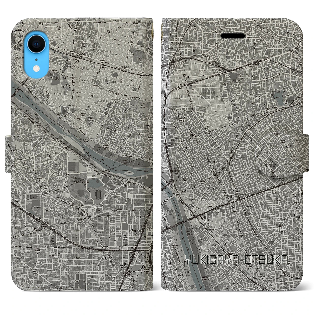 【雪が谷大塚(東京都)】地図柄iPhoneケース(手帳タイプ)モノトーン・iPhone XR 用