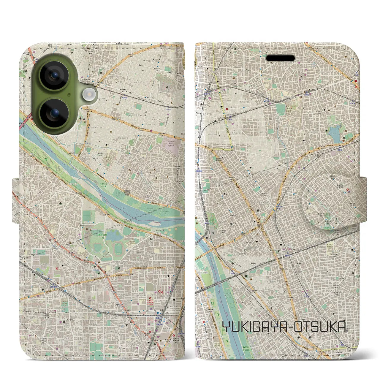 【雪が谷大塚(東京都)】地図柄iPhoneケース(手帳タイプ)モノトーン・iPhone 17 Pro Max 用