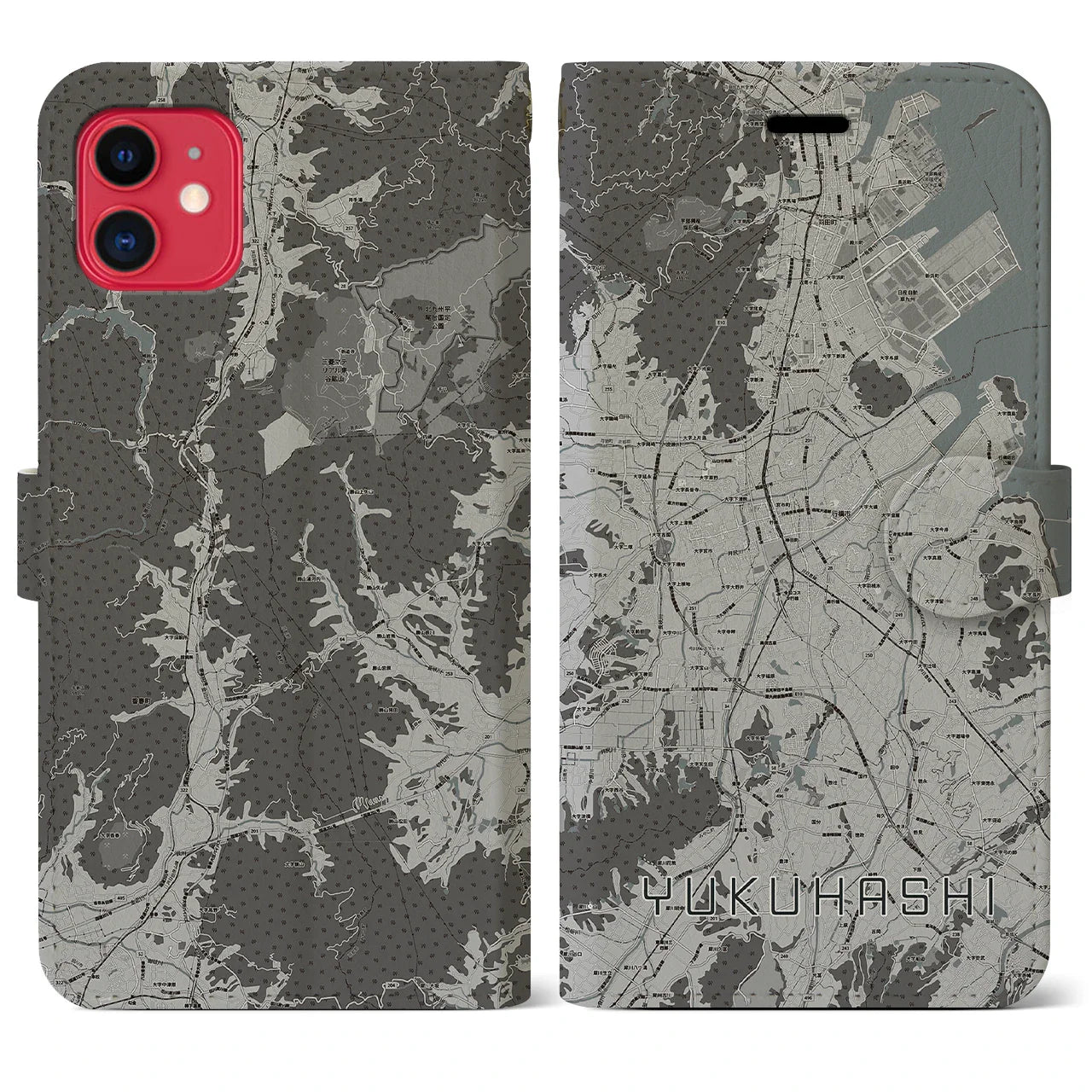 【行橋(福岡県)】地図柄iPhoneケース(手帳タイプ)モノトーン・iPhone 11 用