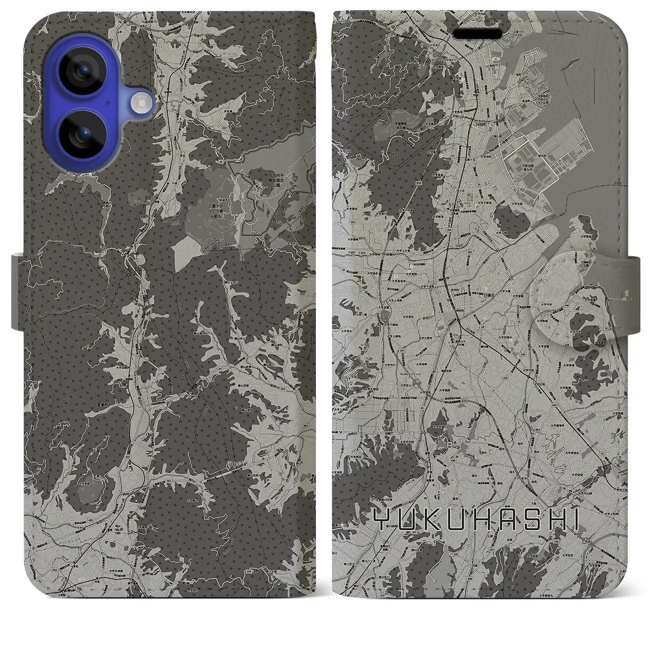 【行橋(福岡県)】地図柄iPhoneケース(手帳タイプ)モノトーン・iPhone 16 Pro Max 用