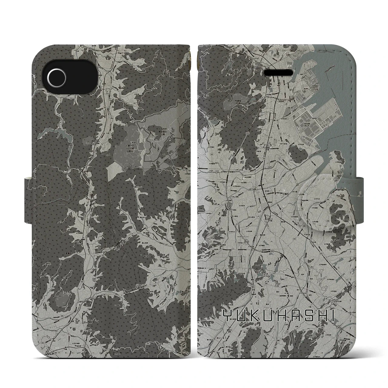 【行橋(福岡県)】地図柄iPhoneケース(手帳タイプ)モノトーン・iPhone SE(第3 / 第2世代) / 8 / 7 / 6s / 6 用