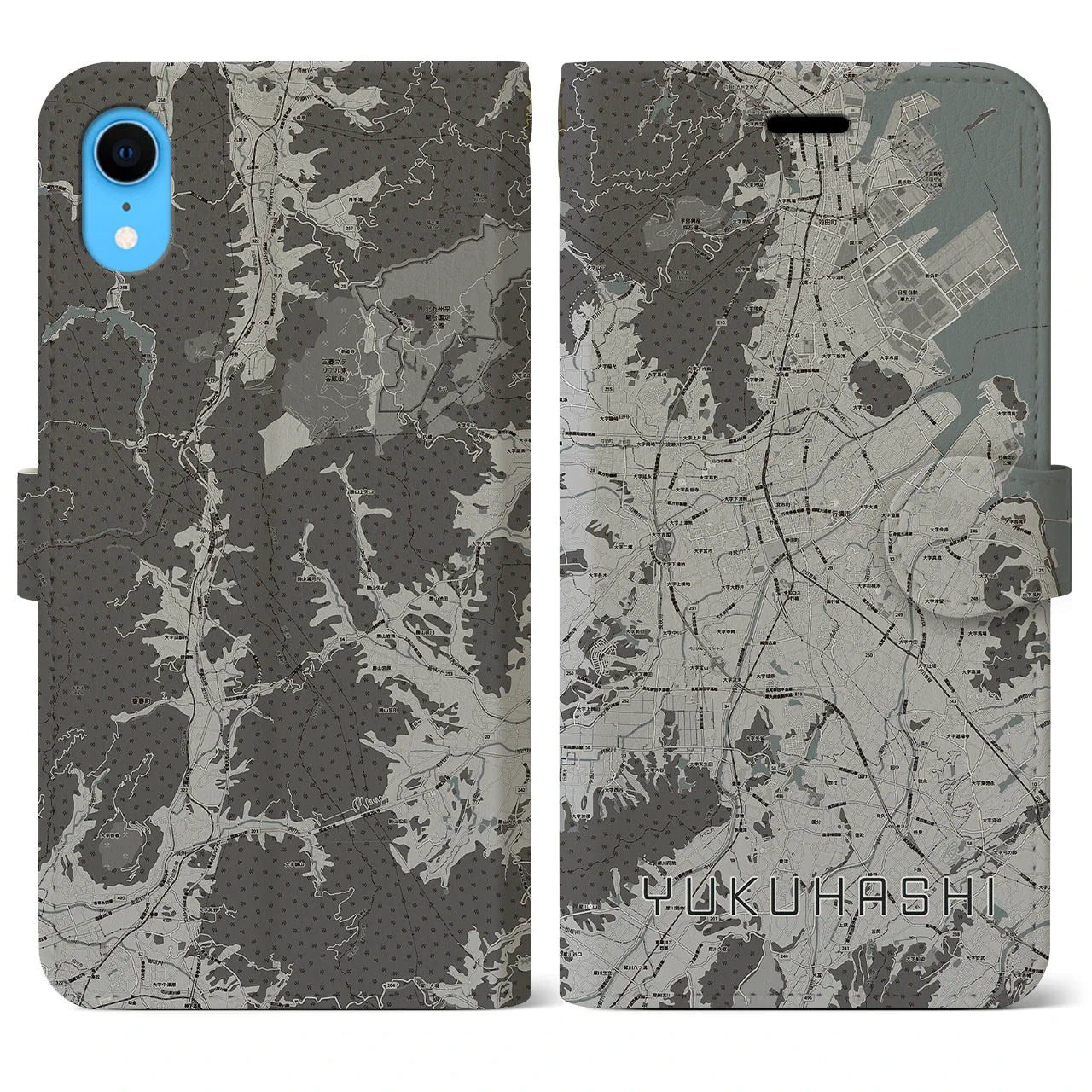 【行橋(福岡県)】地図柄iPhoneケース(手帳タイプ)モノトーン・iPhone XR 用