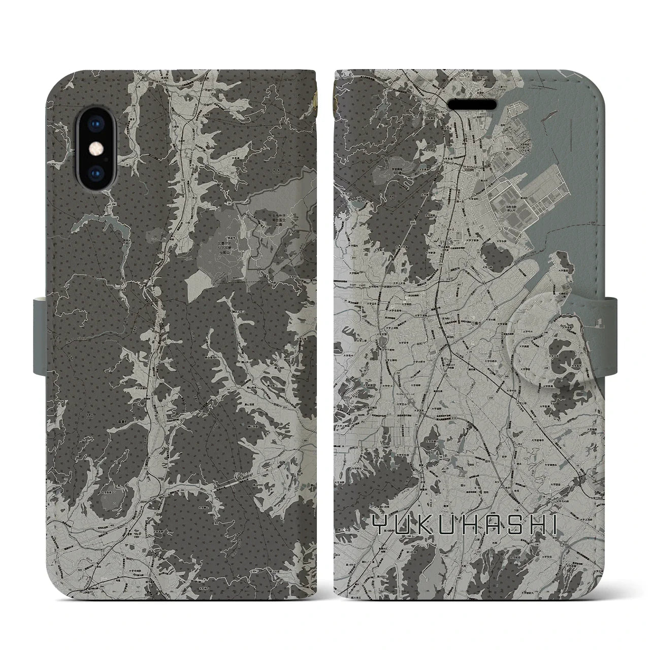 【行橋(福岡県)】地図柄iPhoneケース(手帳タイプ)モノトーン・iPhone XS / X 用