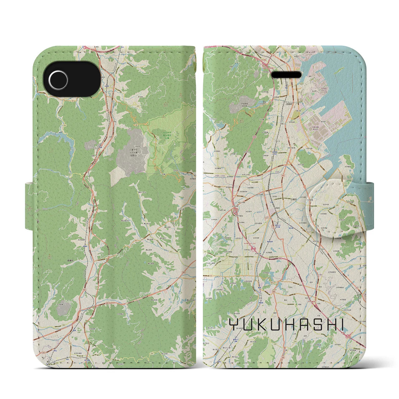 【行橋(福岡県)】地図柄iPhoneケース(手帳タイプ)ナチュラル・iPhone SE(第3 / 第2世代) / 8 / 7 / 6s / 6 用