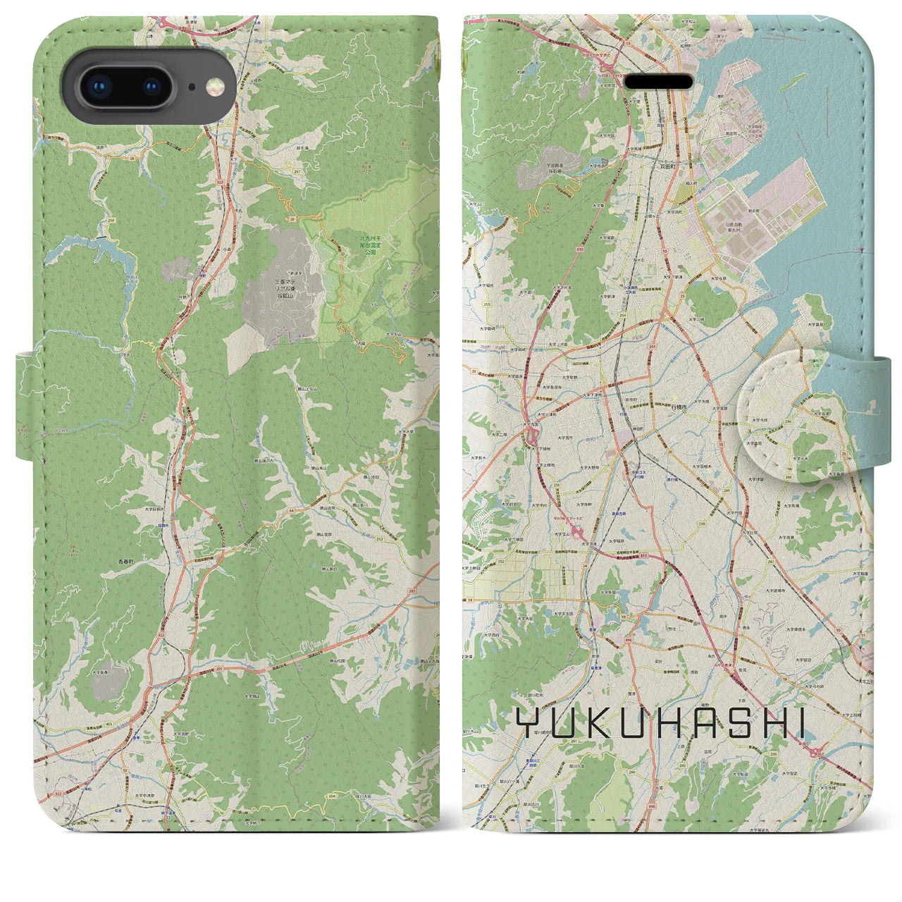 【行橋(福岡県)】地図柄iPhoneケース(手帳タイプ)ナチュラル・iPhone 8Plus /7Plus / 6sPlus / 6Plus 用