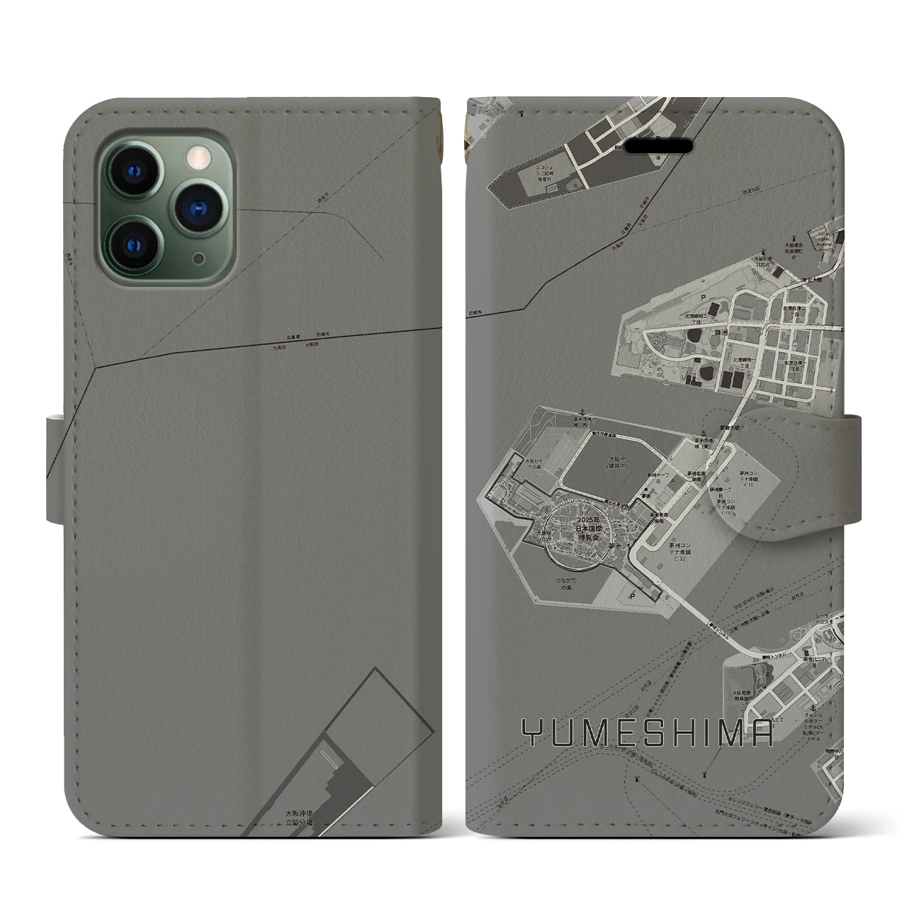 【夢洲(大阪府)】地図柄iPhoneケース(手帳タイプ)
